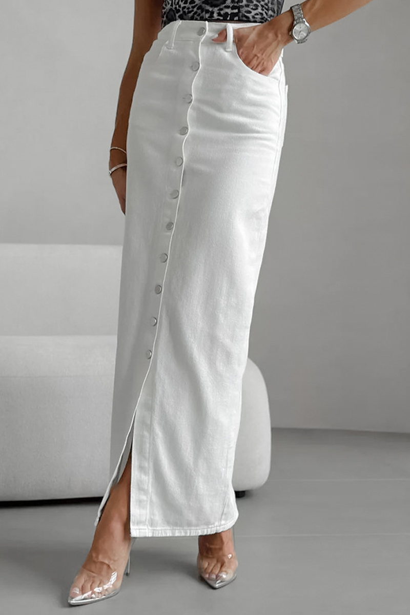 Casual Daily Pocket Buckle Regular High Waist Straight Solid Color Bottoms