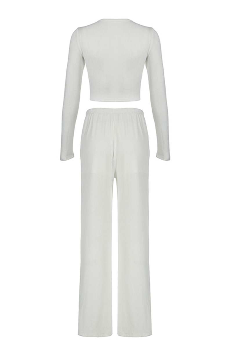 Ensemble deux pièces décontracté, quotidien, ajouré, boutons, col rond, manches longues.