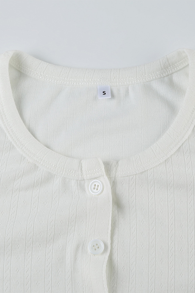 Ensemble deux pièces décontracté, quotidien, ajouré, boutons, col rond, manches longues.