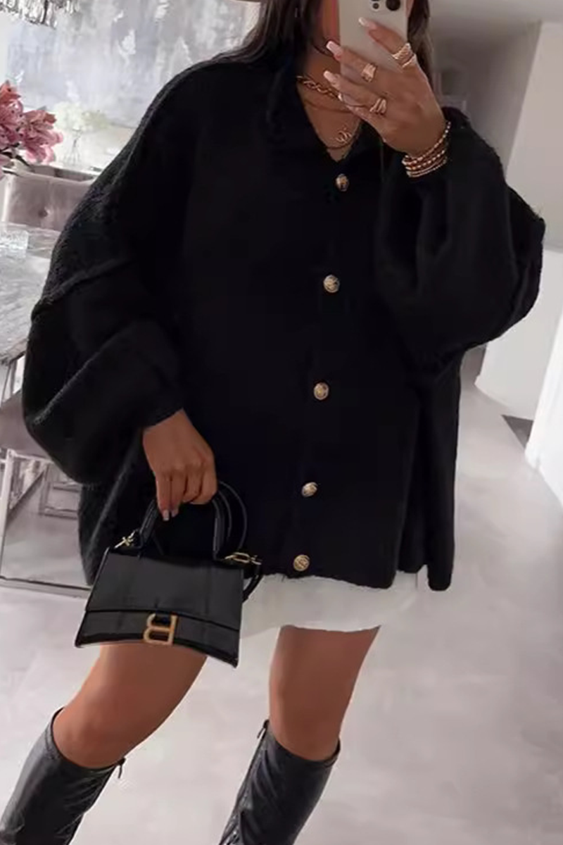 Vêtements d'extérieur décontractés à boutons et col rond (5 couleurs)