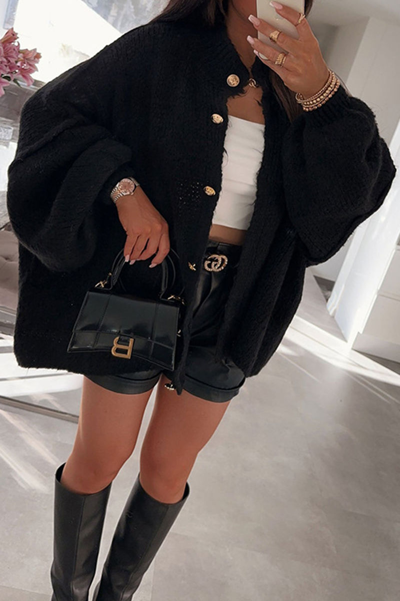 Vêtements d'extérieur décontractés à boutons et col rond (5 couleurs)