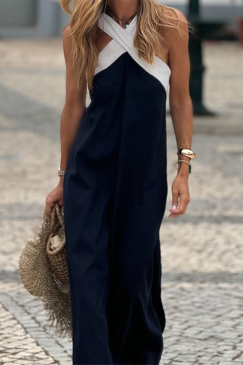 Robes décontractées en patchwork, col en V, avec bretelles contrastées.