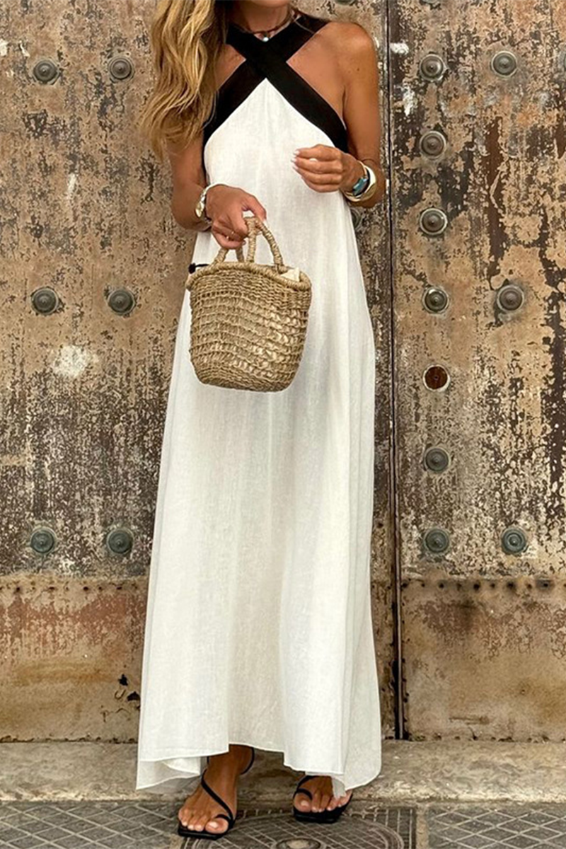 Robes décontractées en patchwork, col en V, avec bretelles contrastées.