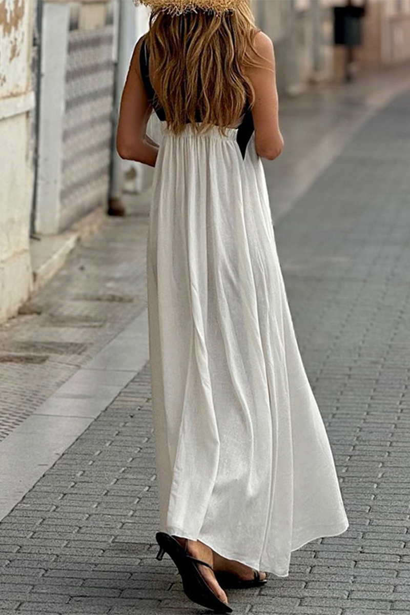 Robes décontractées en patchwork, col en V, avec bretelles contrastées.