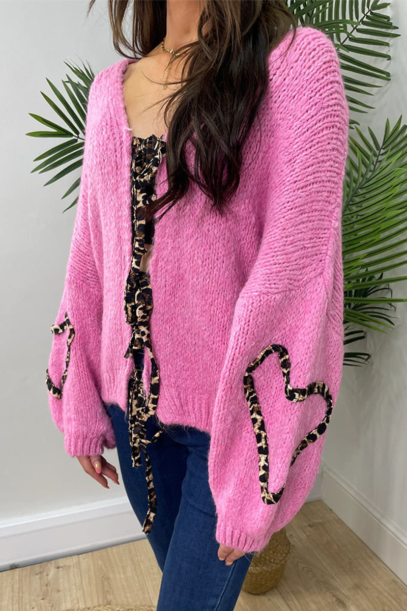 Vêtements d'extérieur décontractés en patchwork tissé à lacets et col en V, motif léopard (7 couleurs)