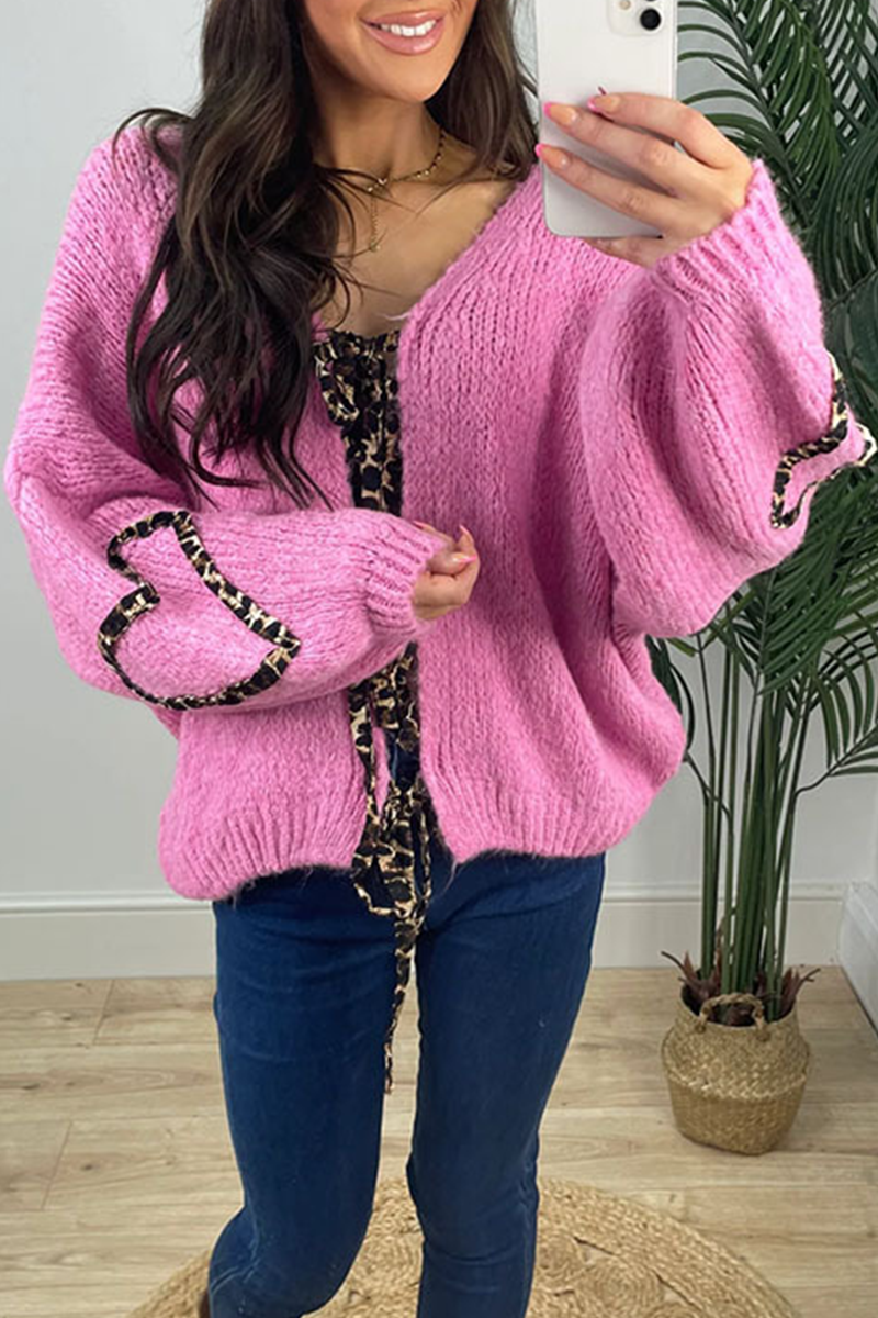 Vêtements d'extérieur décontractés en patchwork tissé à lacets et col en V, motif léopard (7 couleurs)