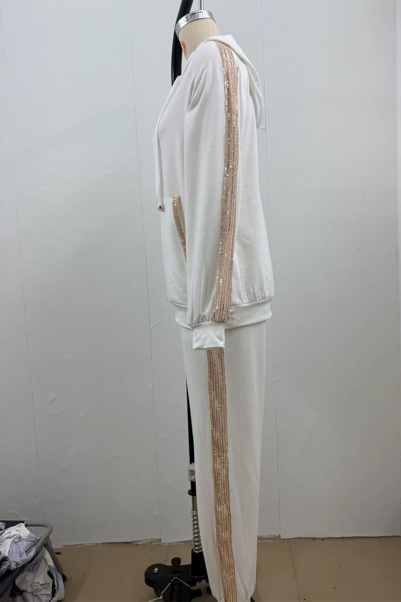 Ensemble deux pièces décontracté quotidien à paillettes, avec cordon de serrage, poches, capuche et manches longues (5 couleurs)