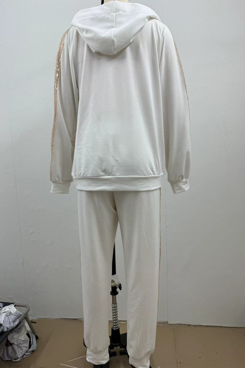 Ensemble deux pièces décontracté quotidien à paillettes, avec cordon de serrage, poches, capuche et manches longues (5 couleurs)