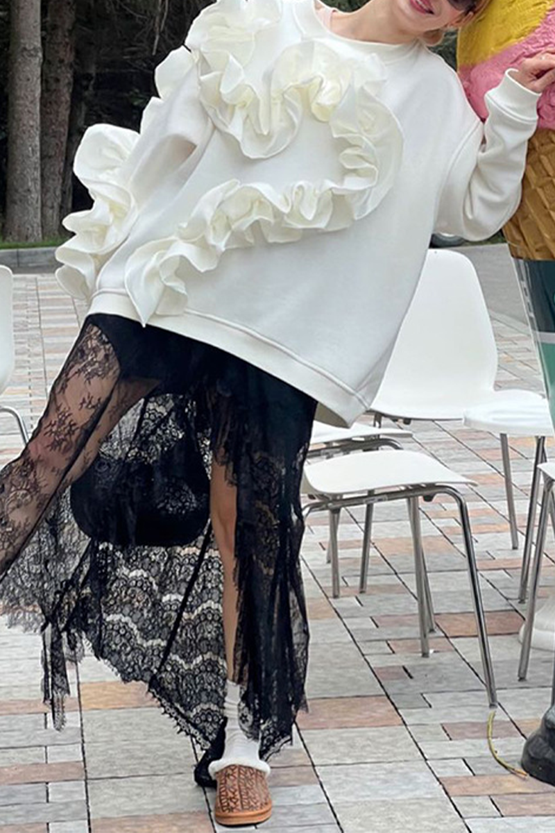 Sweats décontractés à col rond en forme de fleur