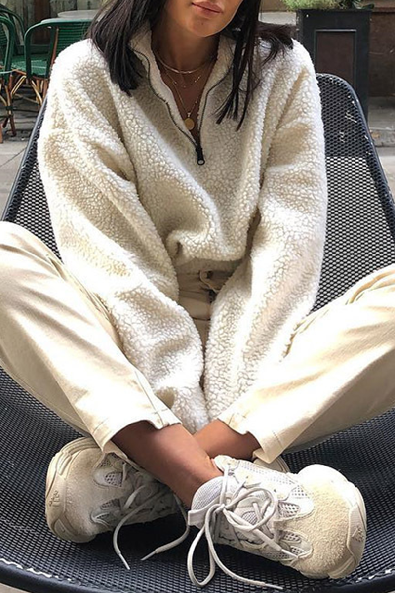 Sweats à capuche décontractés à fermeture éclair avec col montant moelleux