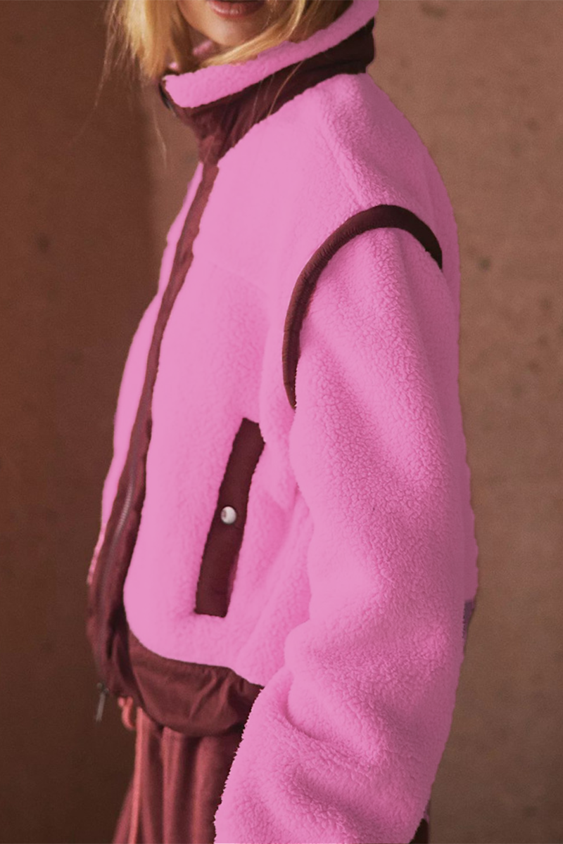 Vêtements d'extérieur décontractés, patchwork, fermeture éclair, col mandarin contrasté (5 couleurs)