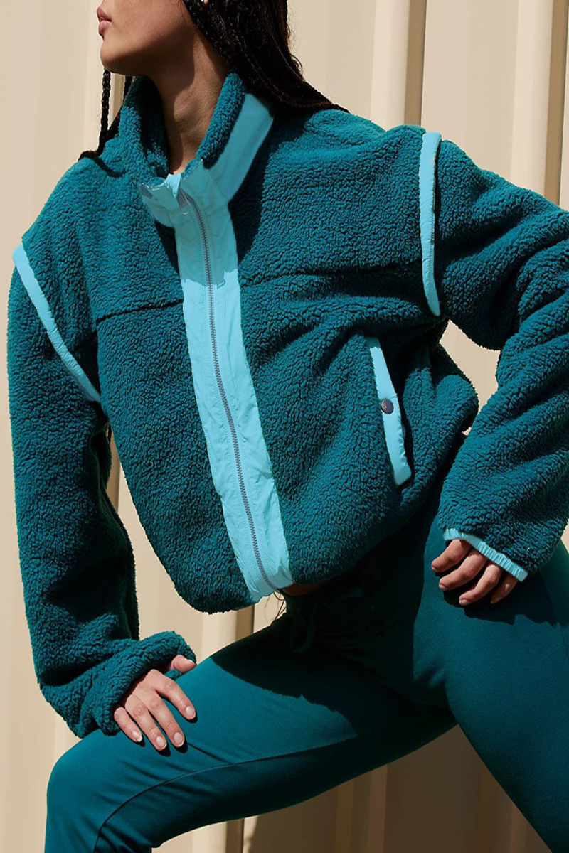 Vêtements d'extérieur décontractés, patchwork, fermeture éclair, col mandarin contrasté (5 couleurs)