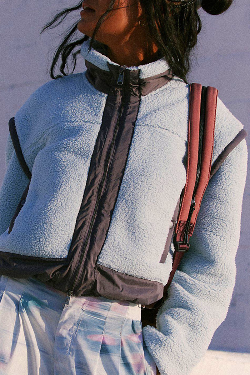 Vêtements d'extérieur décontractés, patchwork, fermeture éclair, col mandarin contrasté (5 couleurs)