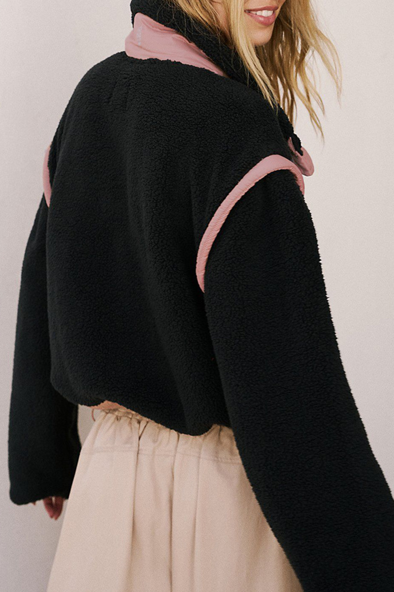 Vêtements d'extérieur décontractés, patchwork, fermeture éclair, col mandarin contrasté (5 couleurs)