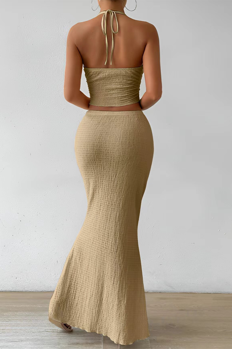 Sexy Schnür-Halter-Top mit Schlitz und Raffung, ärmellos, zweiteilig