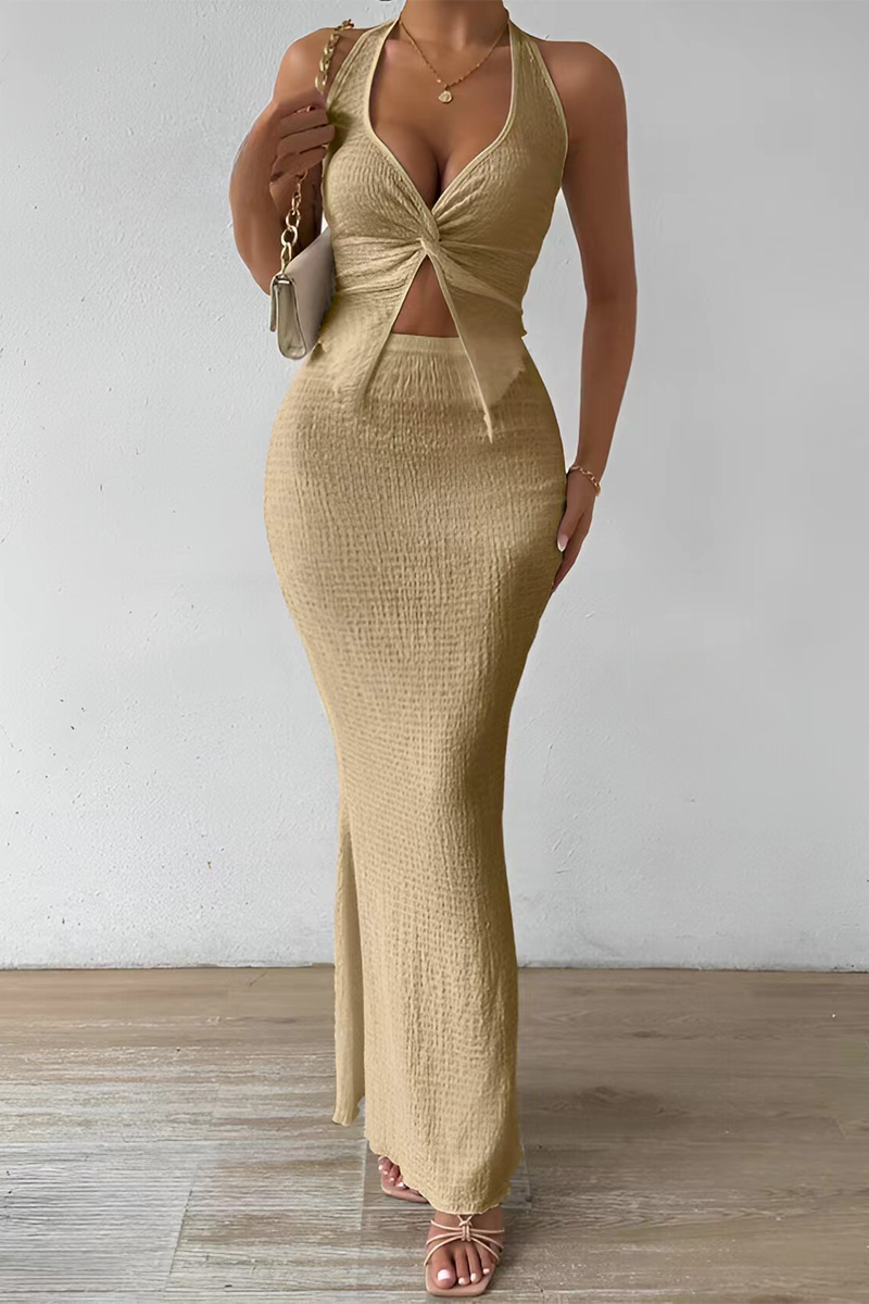 Sexy Schnür-Halter-Top mit Schlitz und Raffung, ärmellos, zweiteilig