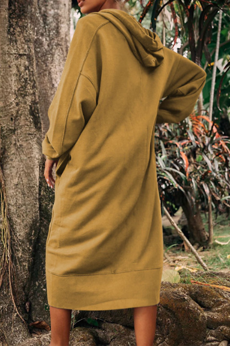 Robes décontractées à manches longues, avec poches, fente et capuche (4 couleurs)