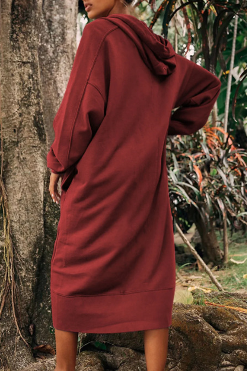 Robes décontractées à manches longues, avec poches, fente et capuche (4 couleurs)