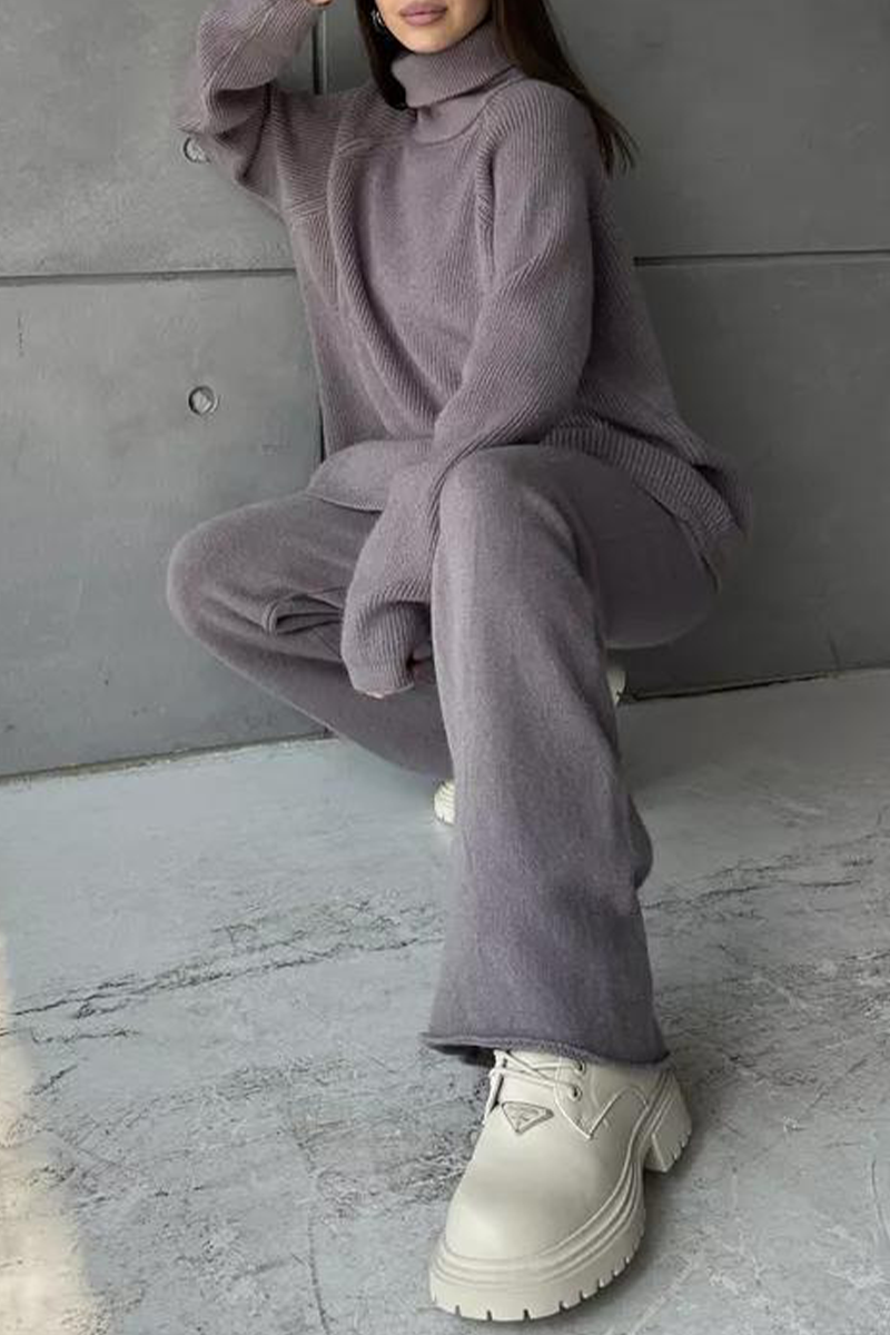 Ensemble deux pièces décontracté à manches longues avec col zippé (6 couleurs)