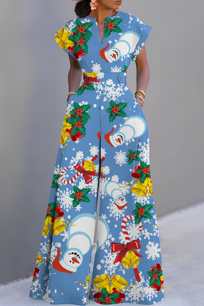 Combinaisons décontractées à col en V, imprimé basique, coupe droite (3 couleurs)