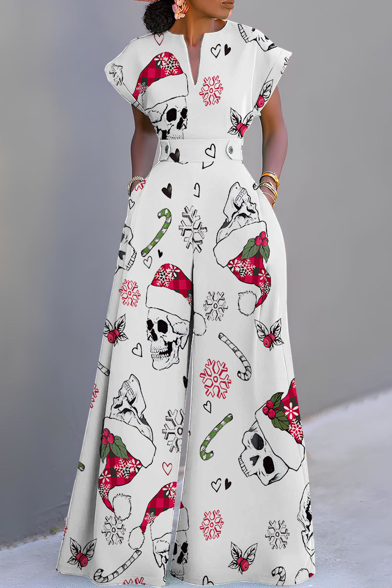 Combinaisons décontractées à col en V, imprimé basique, coupe droite (3 couleurs)