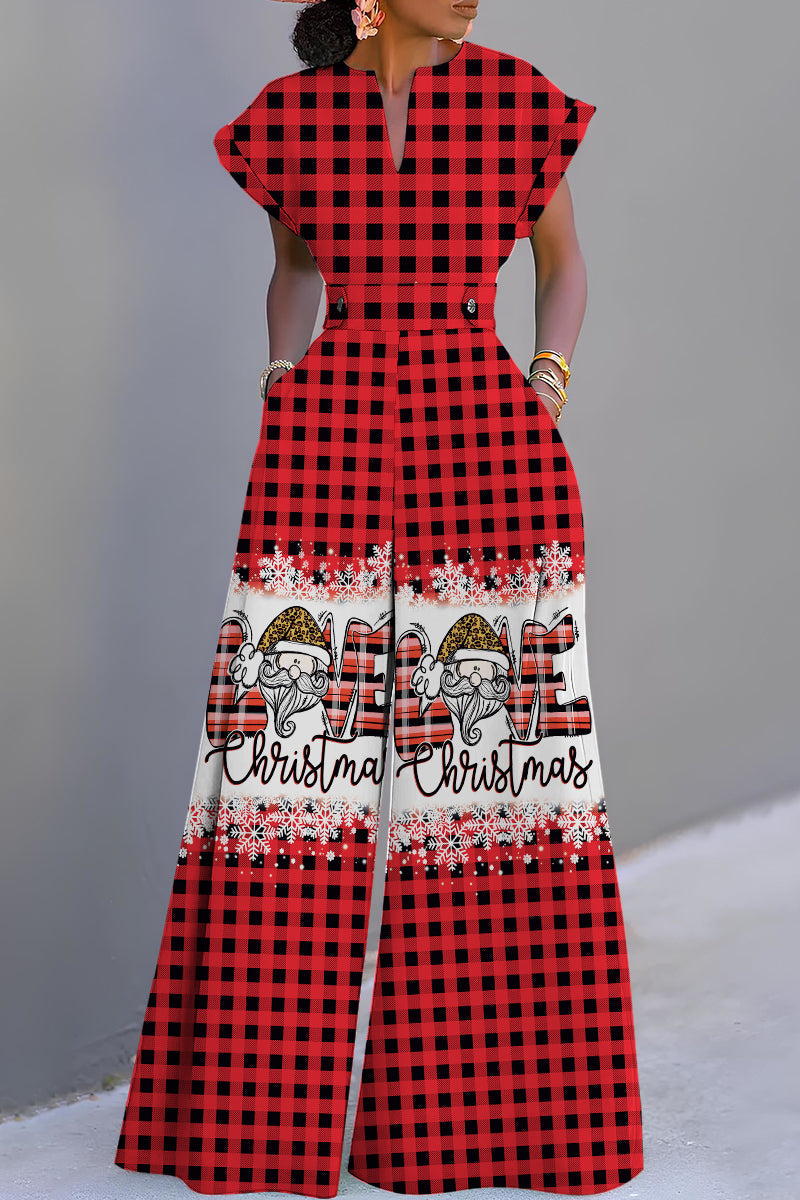 Combinaisons décontractées à col en V, imprimé basique, coupe droite (3 couleurs)