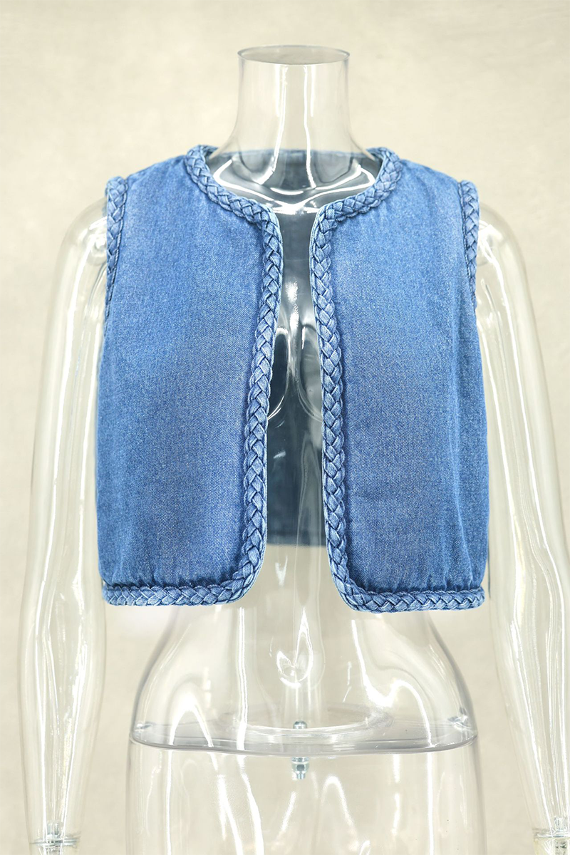 Gilets sans manches à col rond en tissu uni, style décontracté