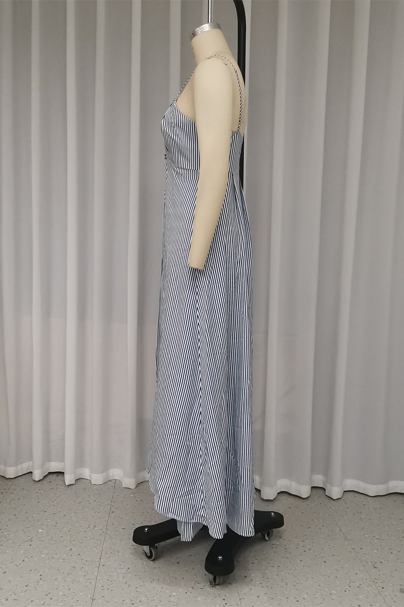 Combinaison sexy à rayures, patchwork, décolleté en V, sans manches, fendue, pour les vacances.