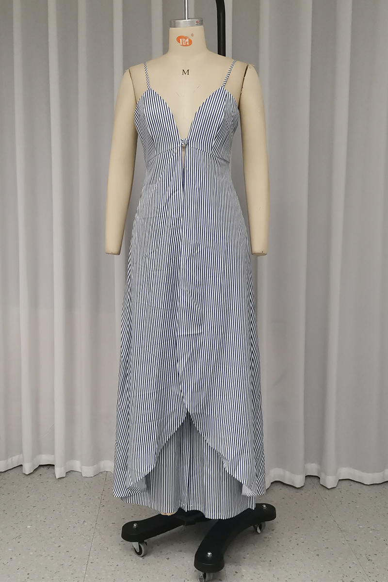 Combinaison sexy à rayures, patchwork, décolleté en V, sans manches, fendue, pour les vacances.