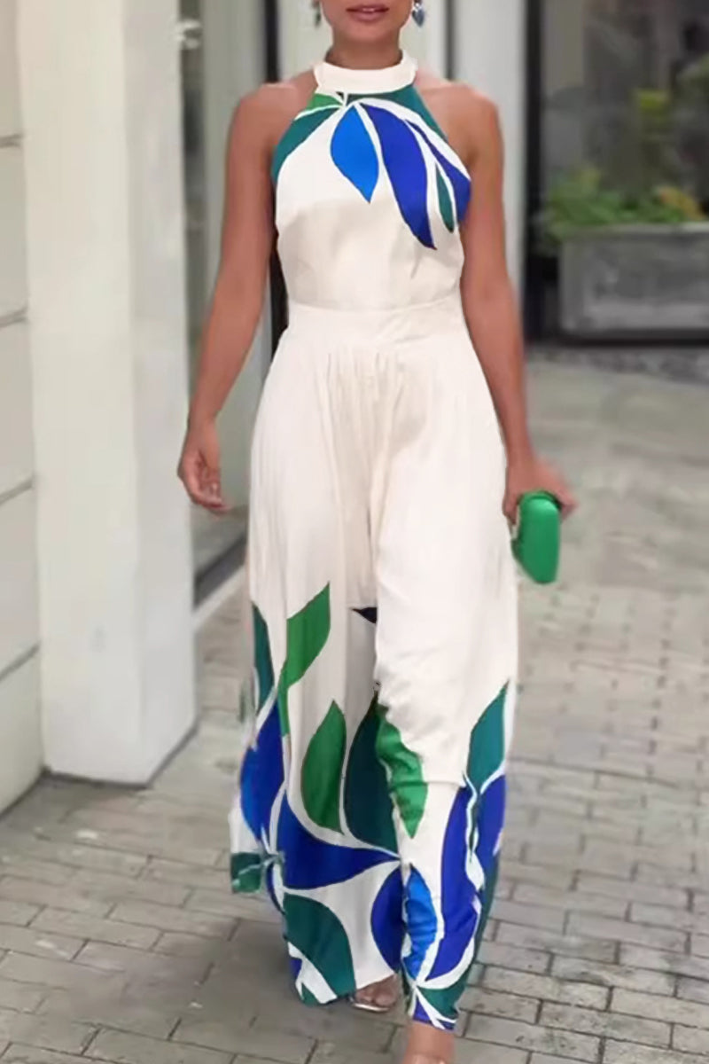 Combinaisons décontractées imprimées, dos nu, demi-col montant, longueur normale.