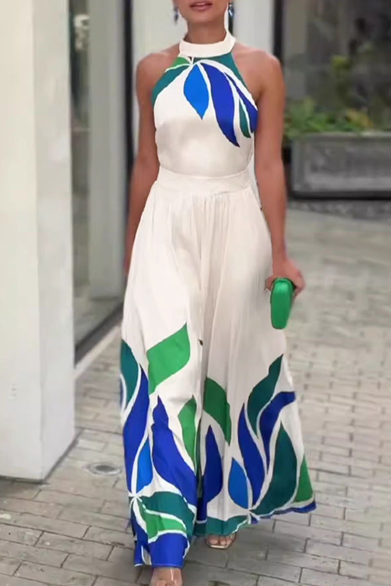 Combinaisons décontractées imprimées, dos nu, demi-col montant, longueur normale.