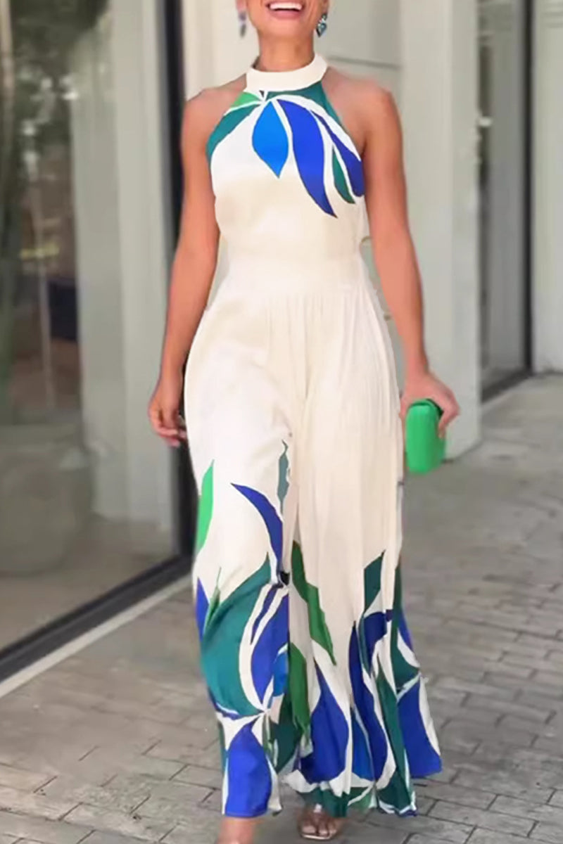 Combinaisons décontractées imprimées, dos nu, demi-col montant, longueur normale.