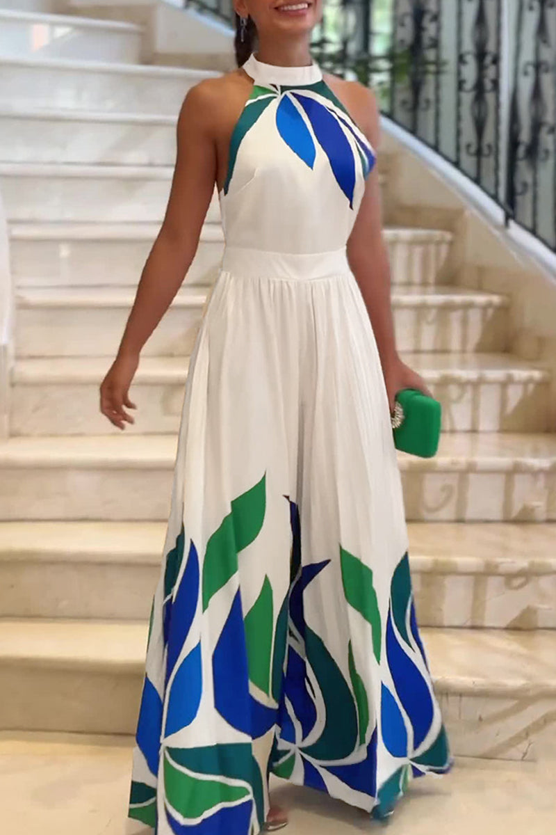 Combinaisons décontractées imprimées, dos nu, demi-col montant, longueur normale.