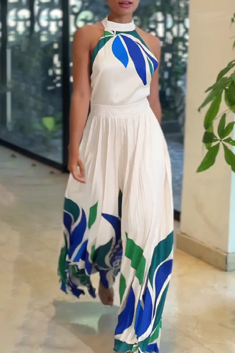 Combinaisons décontractées imprimées, dos nu, demi-col montant, longueur normale.