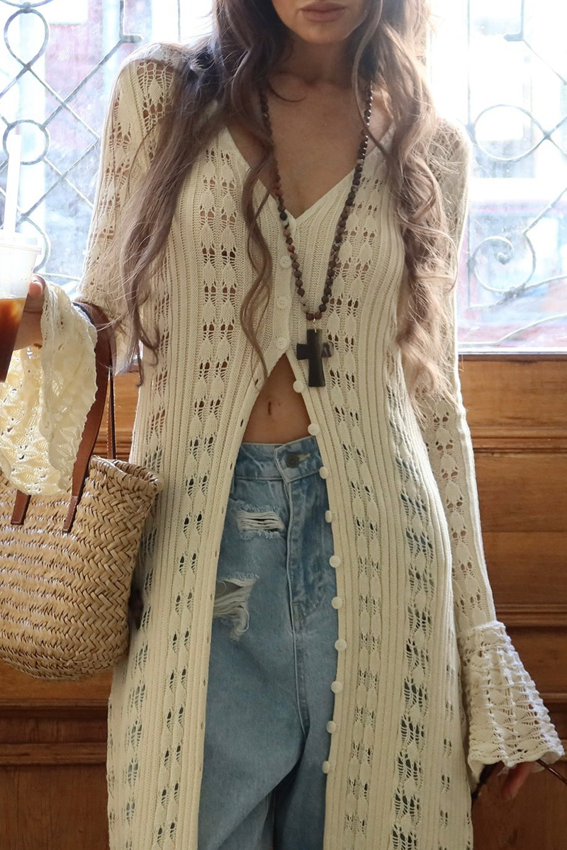 Vêtements d'extérieur sexy à col en V, avec volants et boutons découpés.