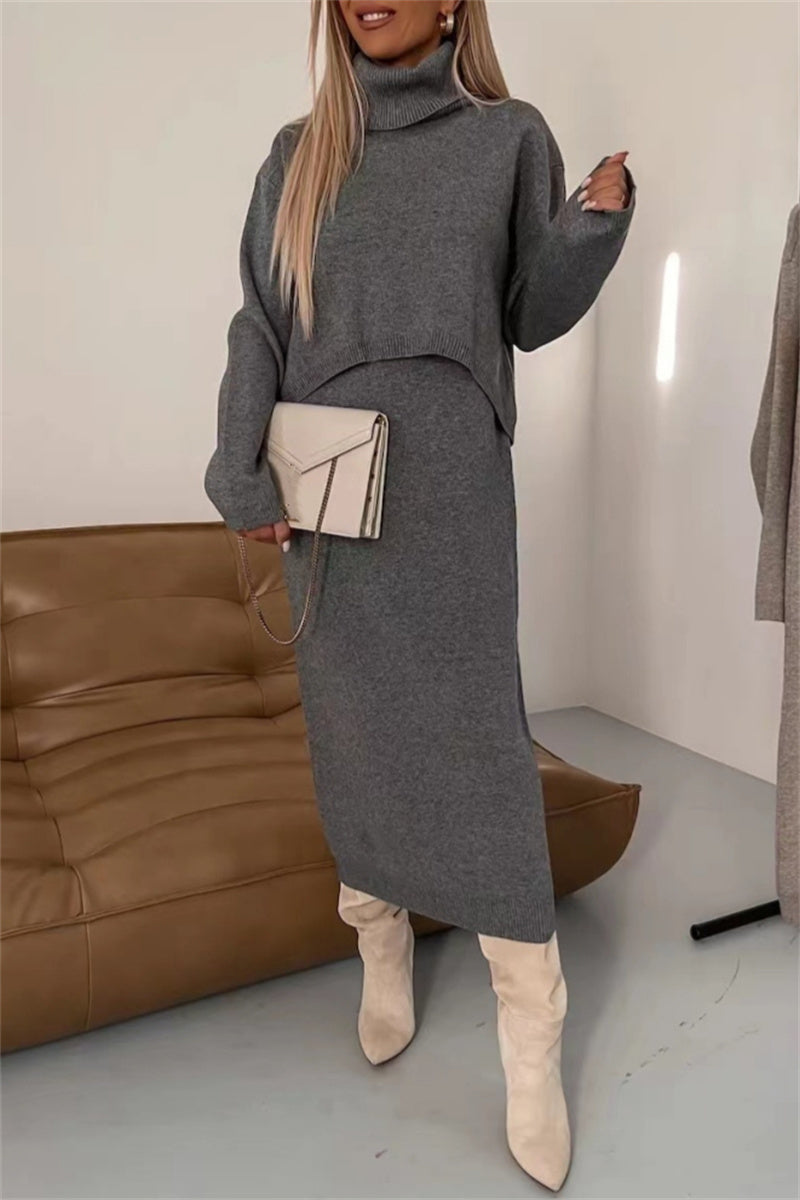 Ensemble deux pièces décontracté, col montant, manches longues (6 couleurs)