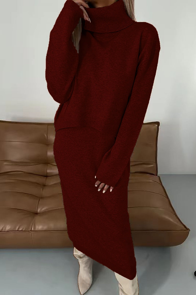 Ensemble deux pièces décontracté, col montant, manches longues (6 couleurs)