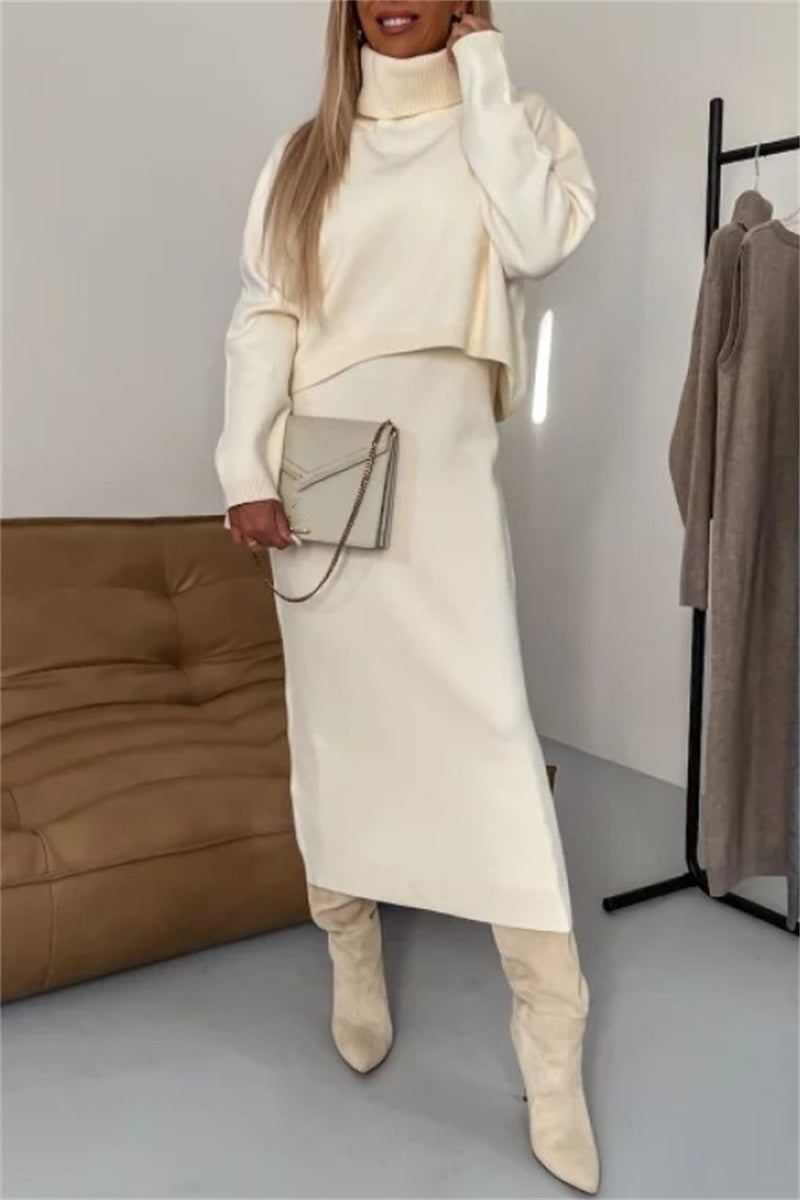 Ensemble deux pièces décontracté, col montant, manches longues (6 couleurs)