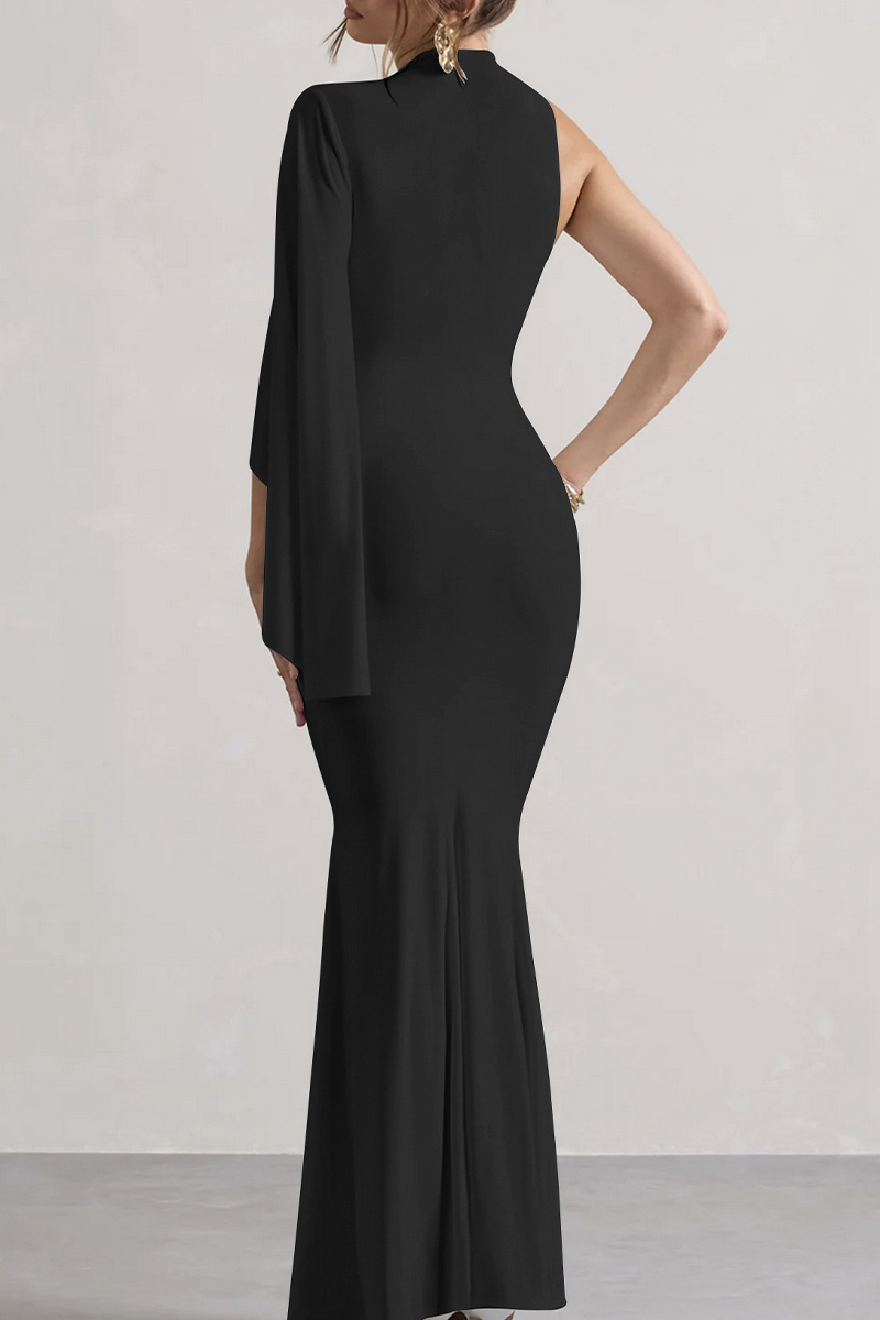 Robes-jupes longues à demi-col montant, taille unique, couleur unie, déhousse irrégulière, sexy.