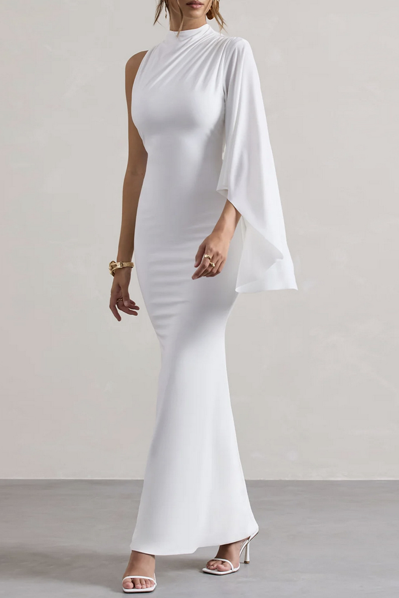 Robes-jupes longues à demi-col montant, taille unique, couleur unie, déhousse irrégulière, sexy.