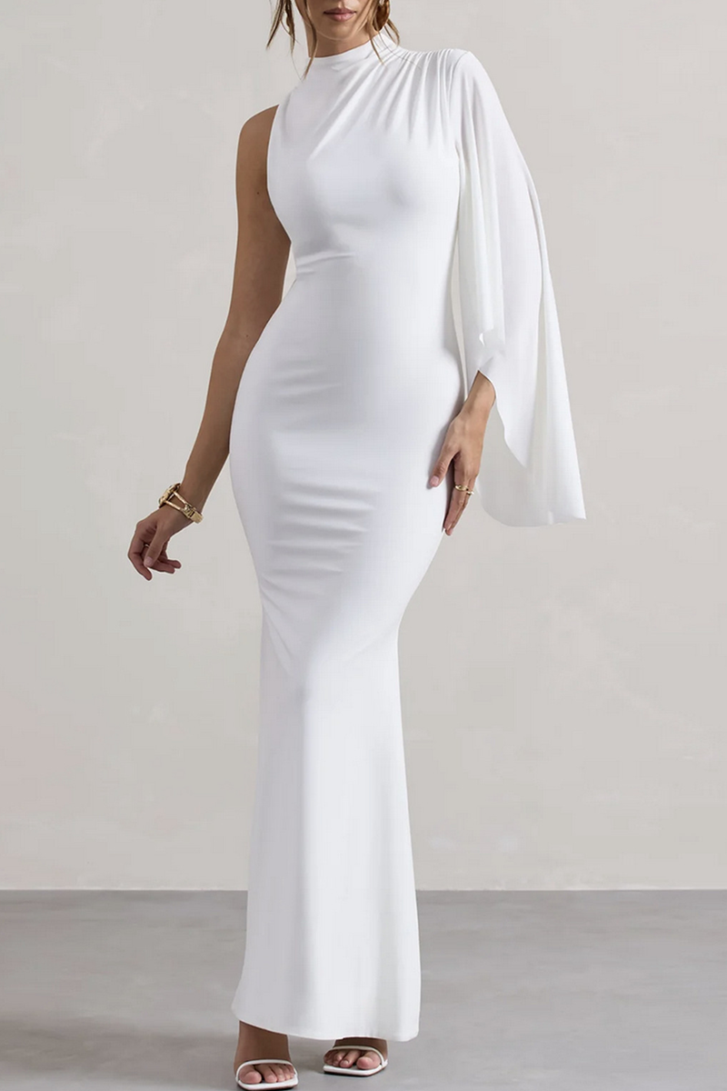 Robes-jupes longues à demi-col montant, taille unique, couleur unie, déhousse irrégulière, sexy.