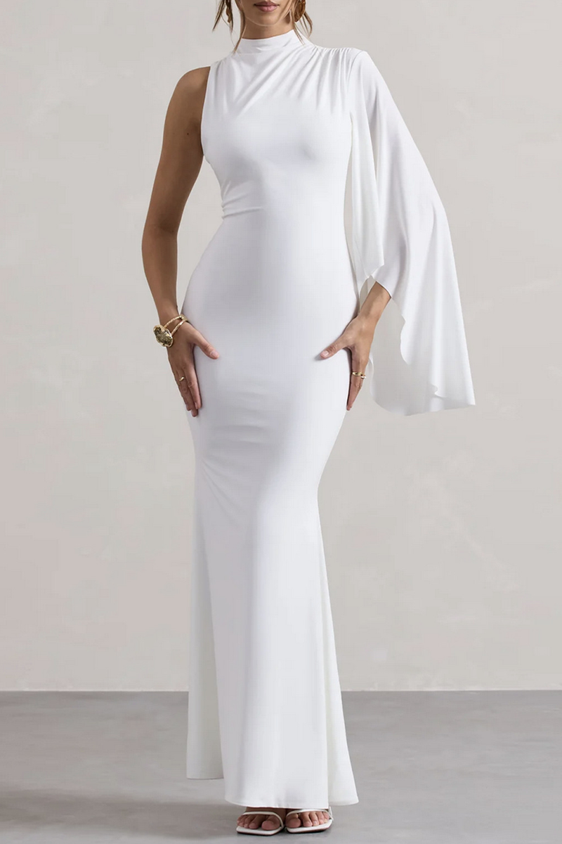 Robes-jupes longues à demi-col montant, taille unique, couleur unie, déhousse irrégulière, sexy.