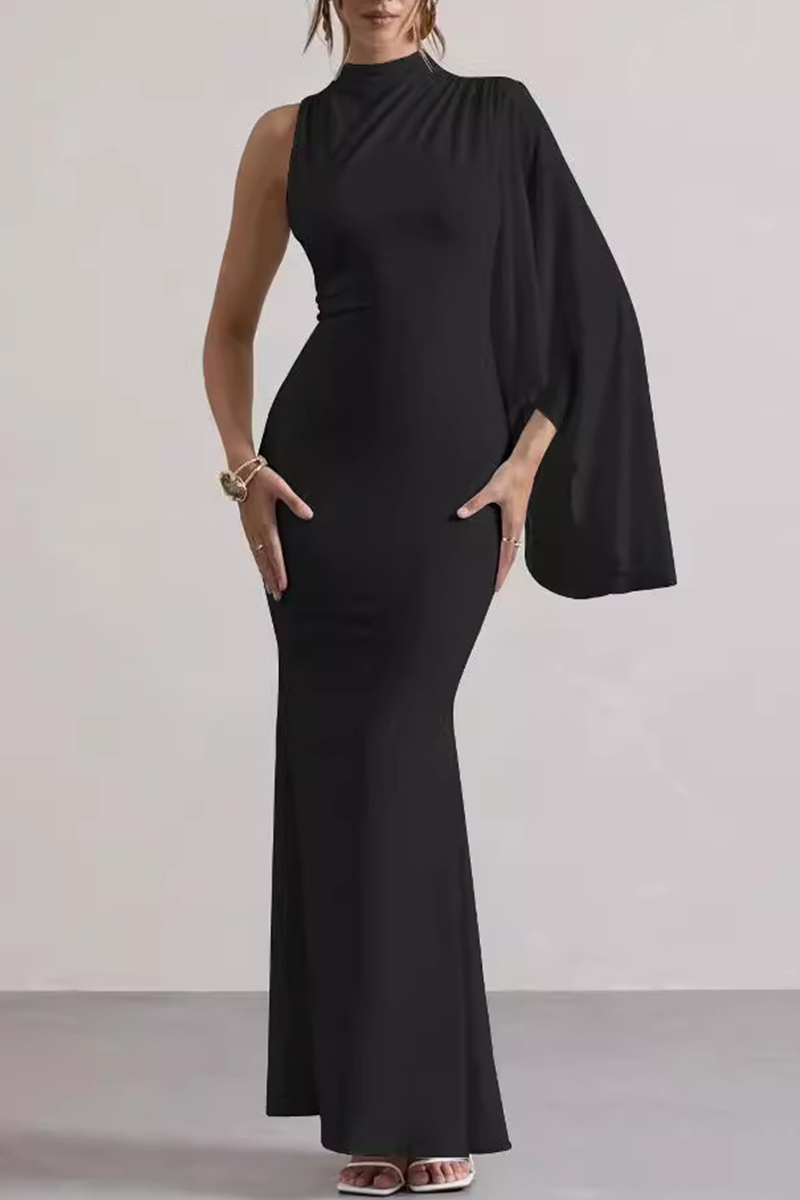 Robes-jupes longues à demi-col montant, taille unique, couleur unie, déhousse irrégulière, sexy.