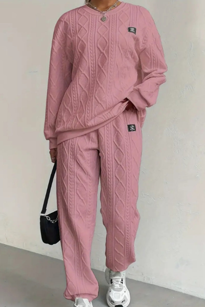 Ensemble deux pièces décontracté, col rond, manches longues (7 couleurs)