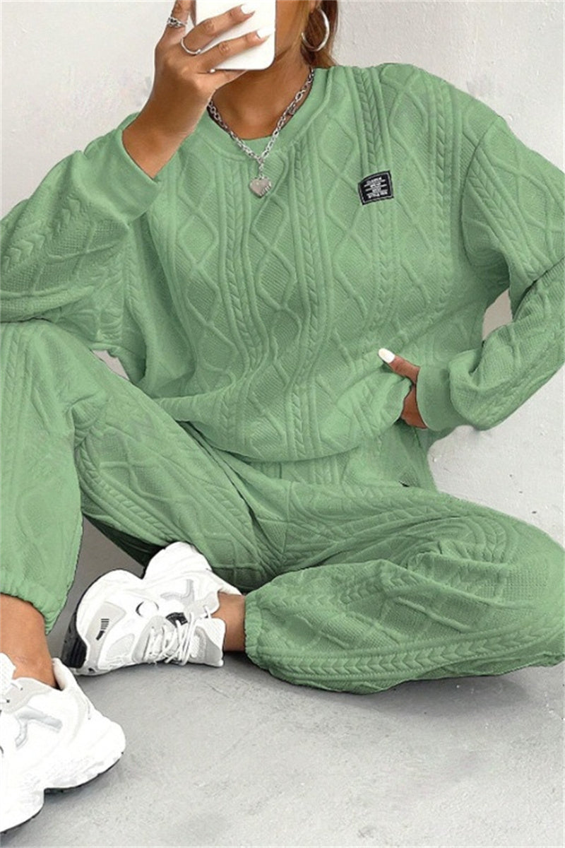 Ensemble deux pièces décontracté, col rond, manches longues (7 couleurs)