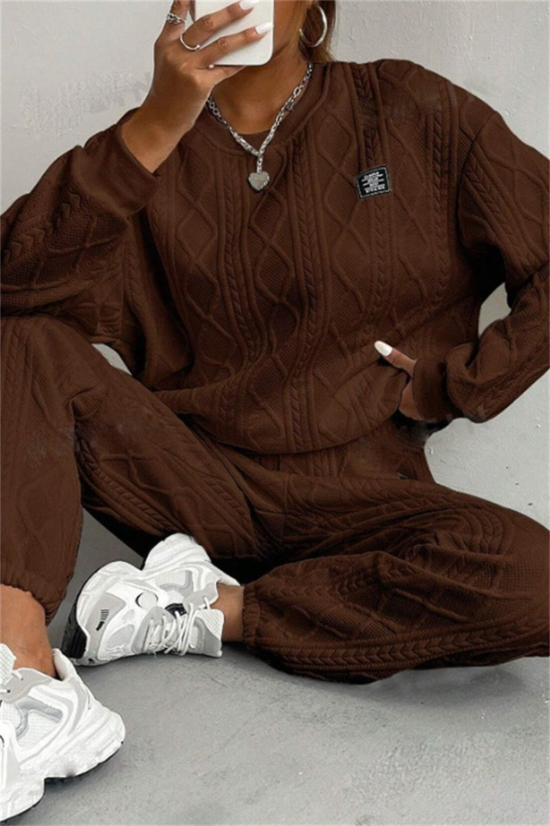 Ensemble deux pièces décontracté, col rond, manches longues (7 couleurs)