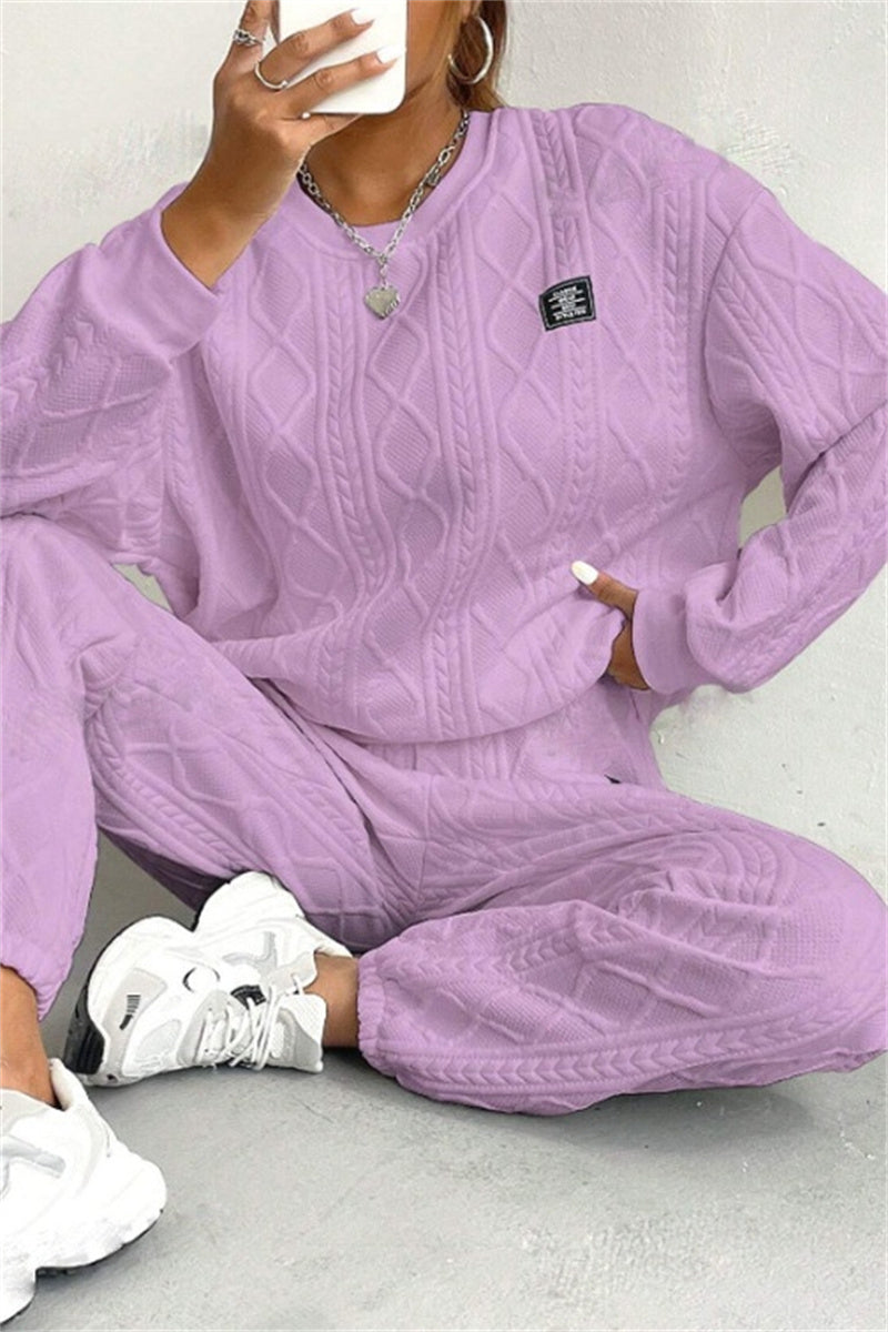 Ensemble deux pièces décontracté, col rond, manches longues (7 couleurs)