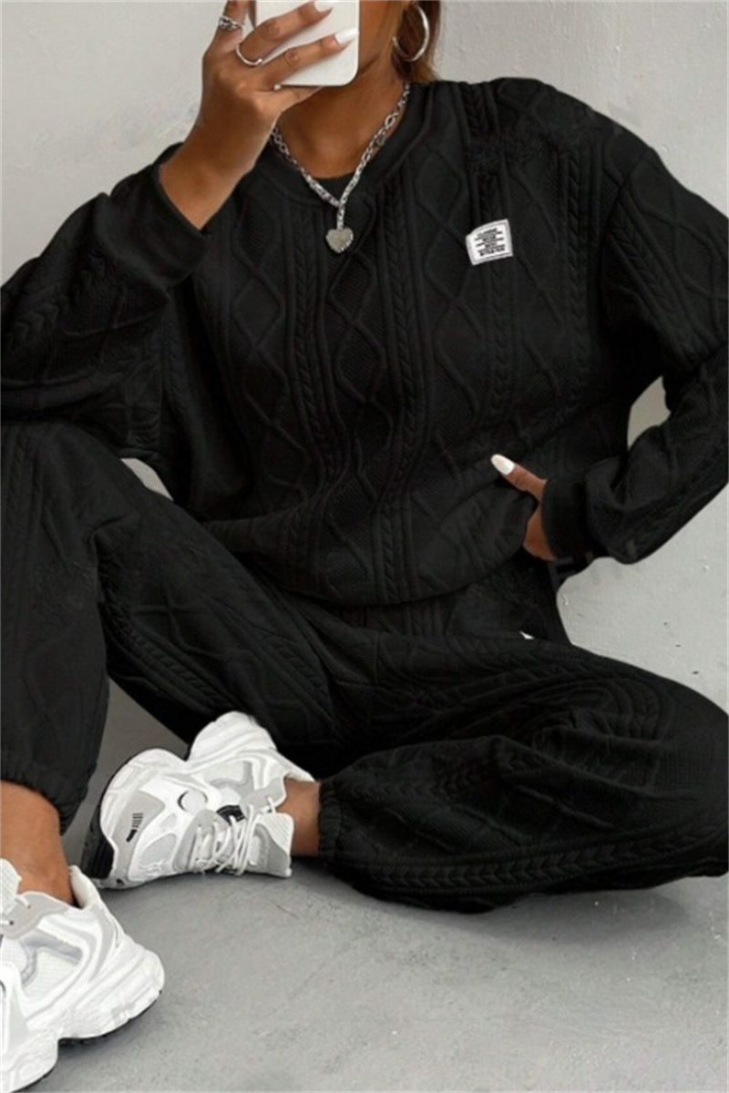 Ensemble deux pièces décontracté, col rond, manches longues (7 couleurs)