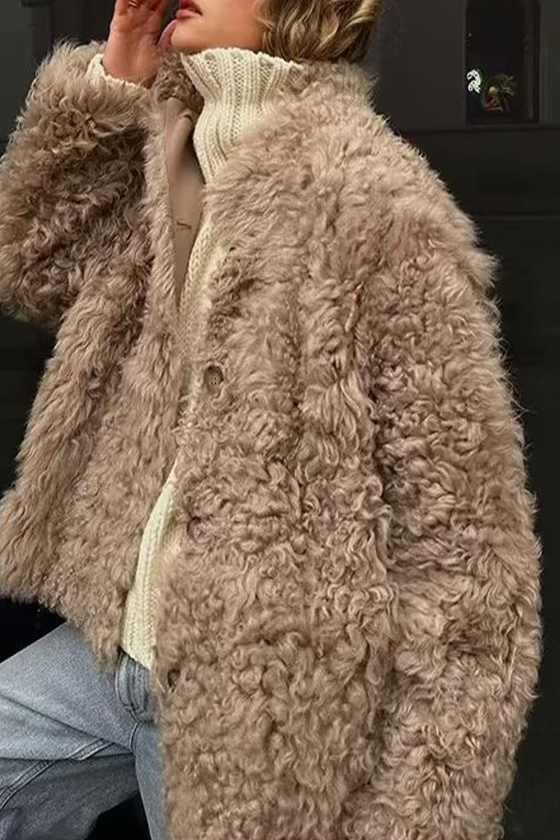 Vêtements d'extérieur décontractés, style streetwear, à boutons, col montant moelleux (3 couleurs)