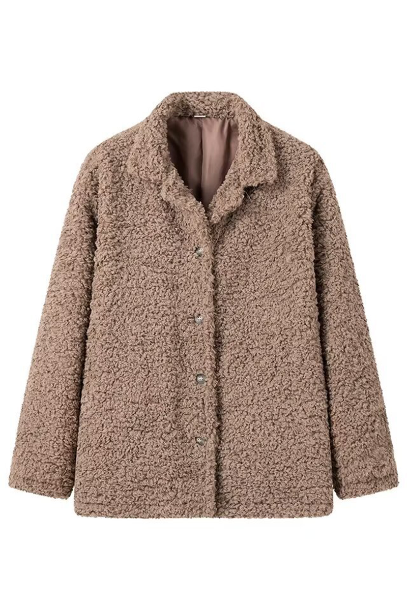 Vêtements d'extérieur décontractés, style streetwear, à boutons, col montant moelleux (3 couleurs)